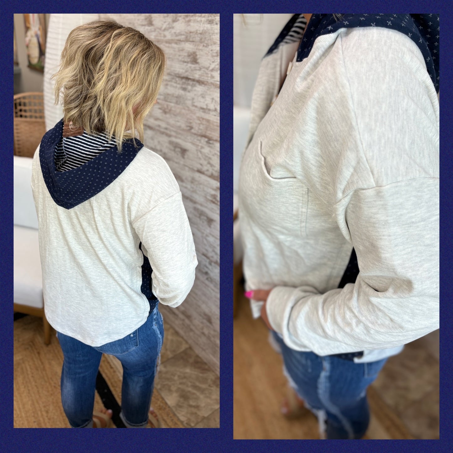 Heather Grey/Navy Mixed Brushed Pullover