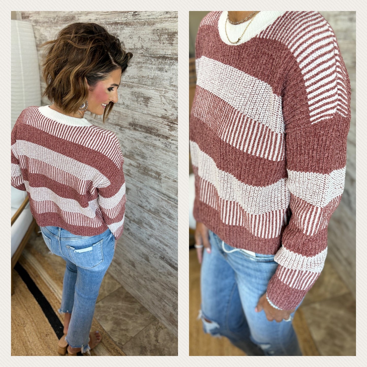 Mauve Multi Strip Crew Sweater