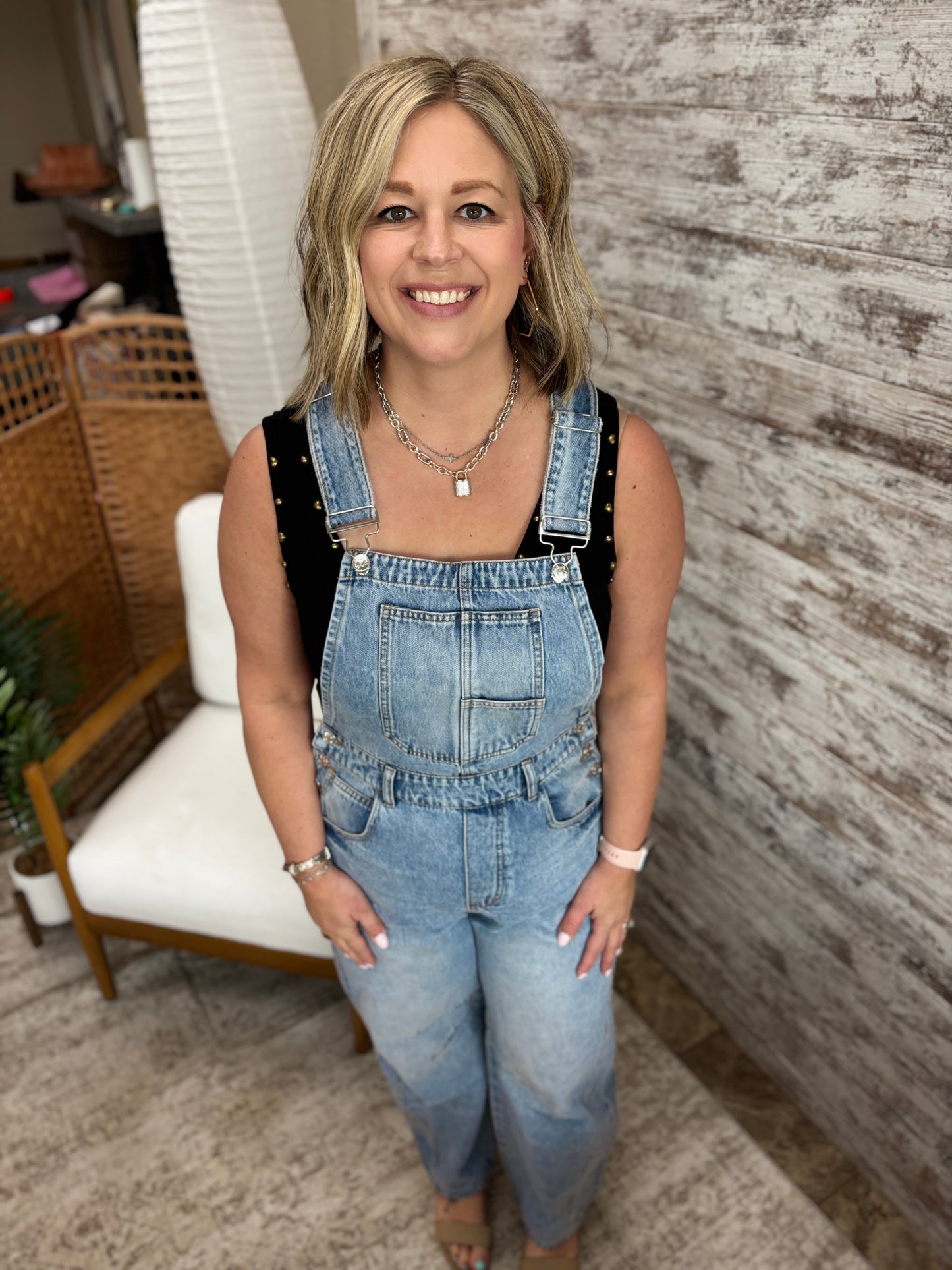 Light Wash Denim Barrel Overalls