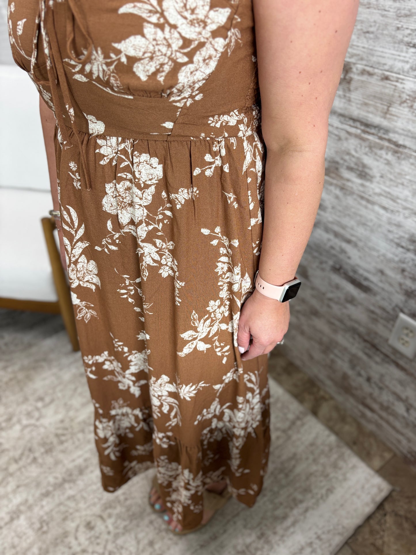 Brown Floral Midi Dress