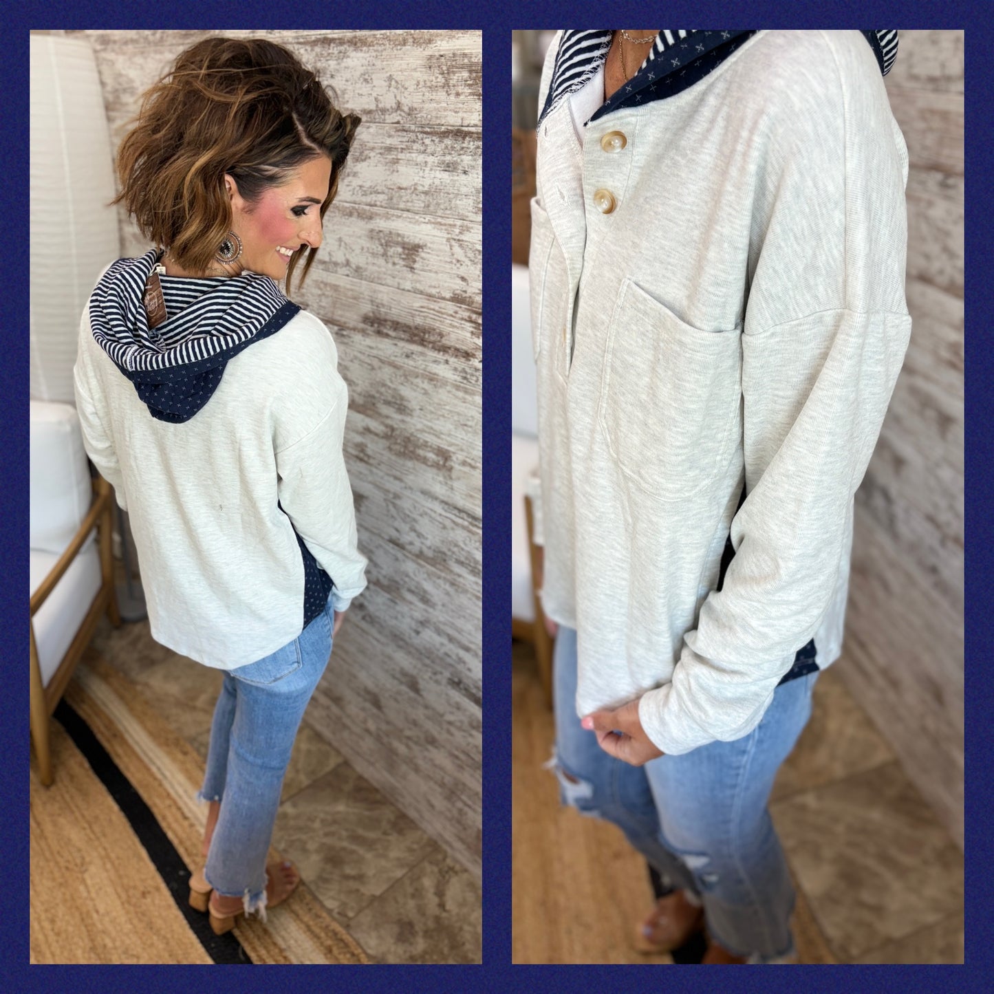 Heather Grey/Navy Mixed Brushed Pullover