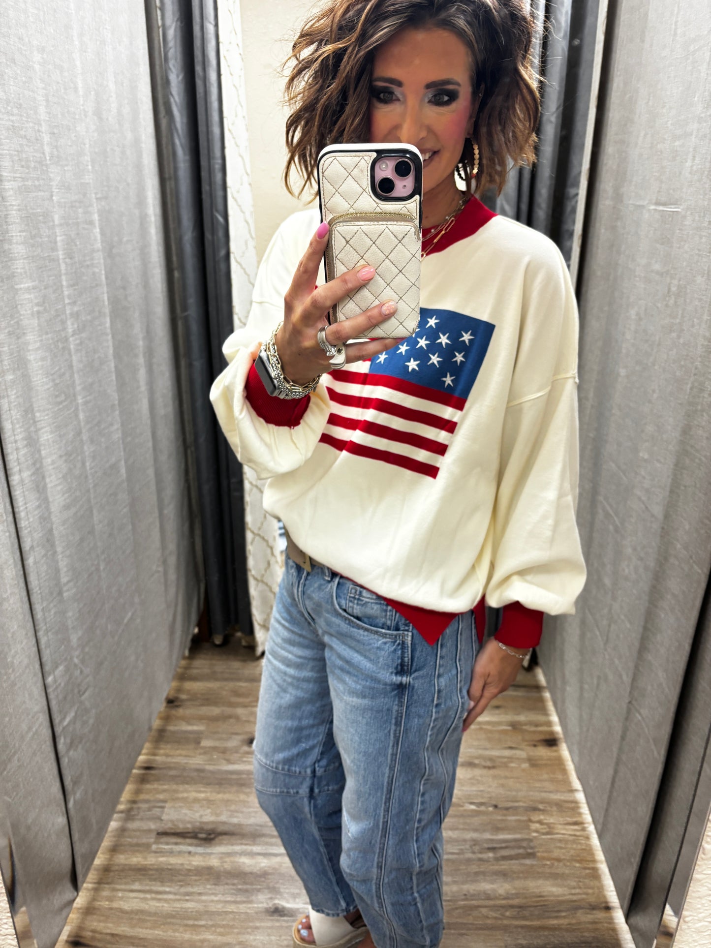 Ivory American Flag Sweater