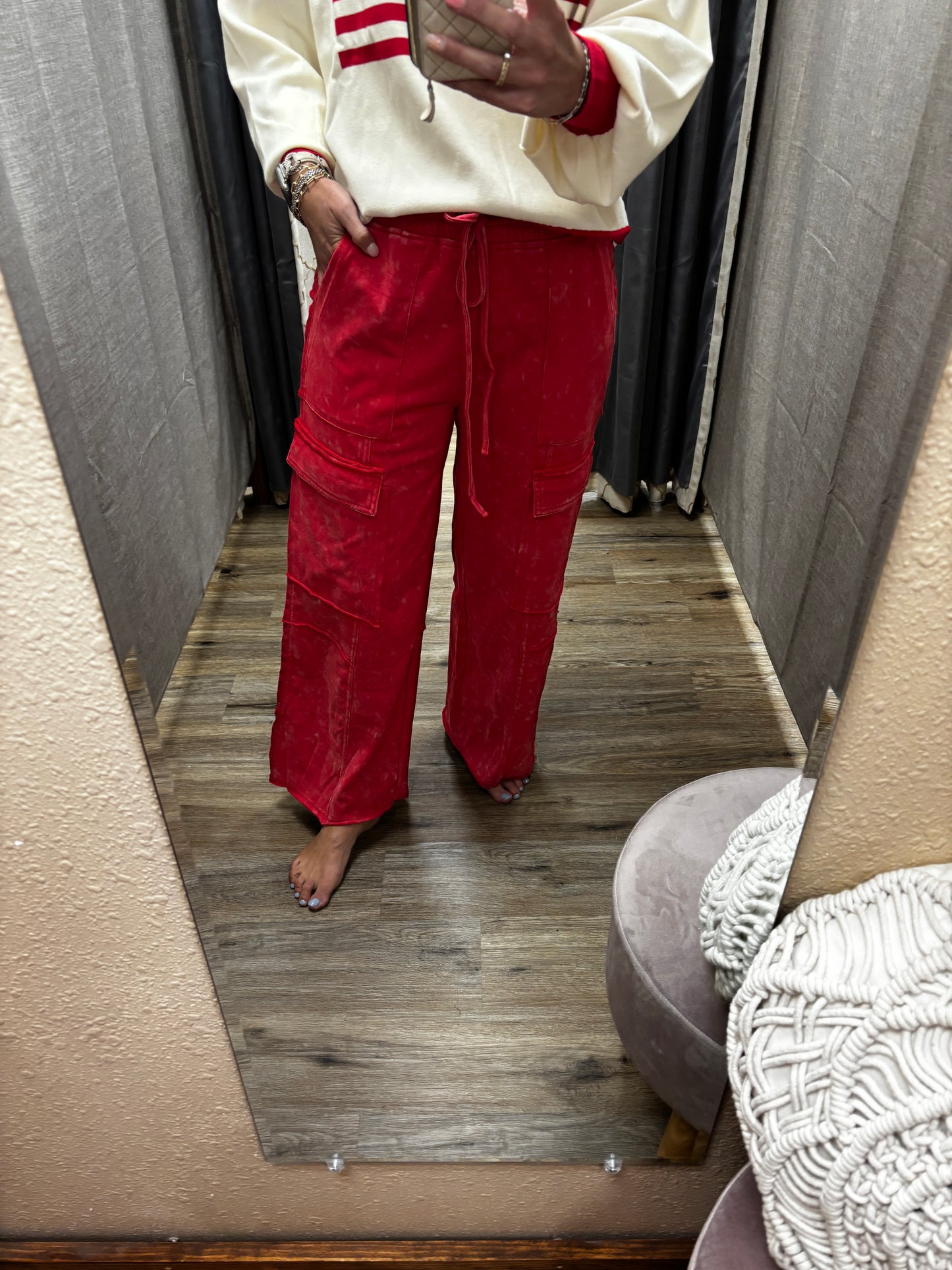 Red Mineral Wash Cargo Pants