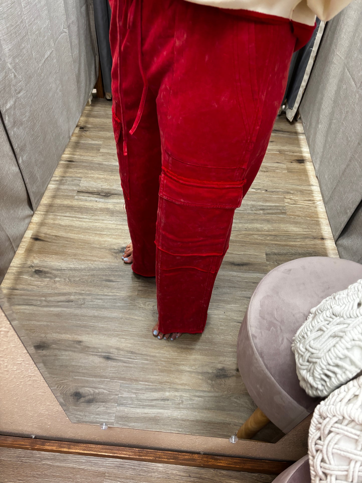 Red Mineral Wash Cargo Pants