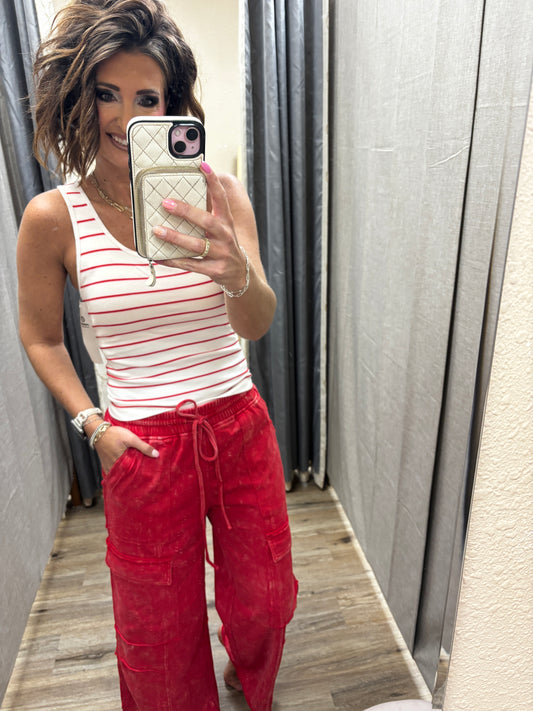 Red Mineral Wash Cargo Pants