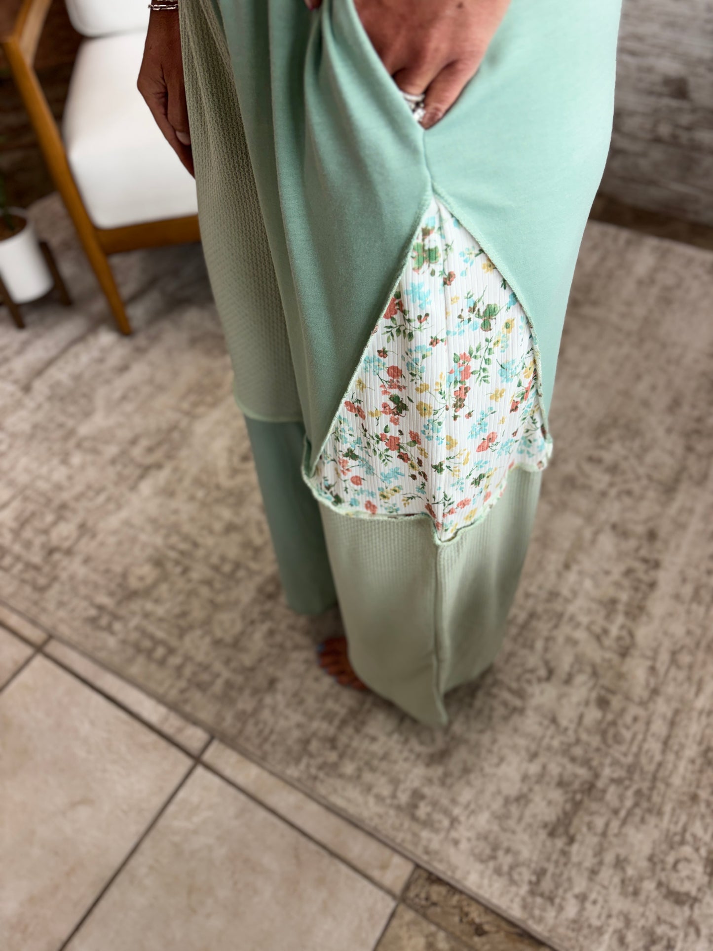 Sage Color Block Floral Mix Pant