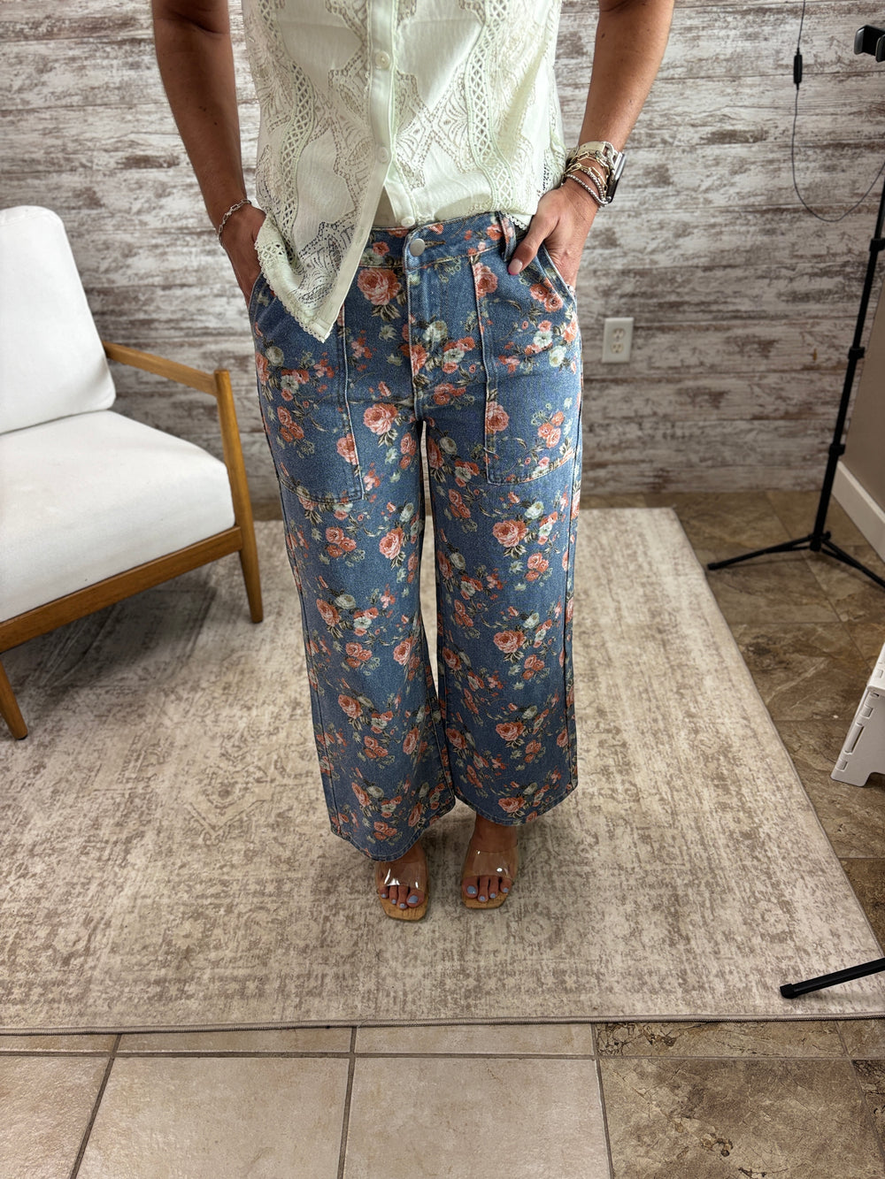 Vintage Denim Washed Flower Jean