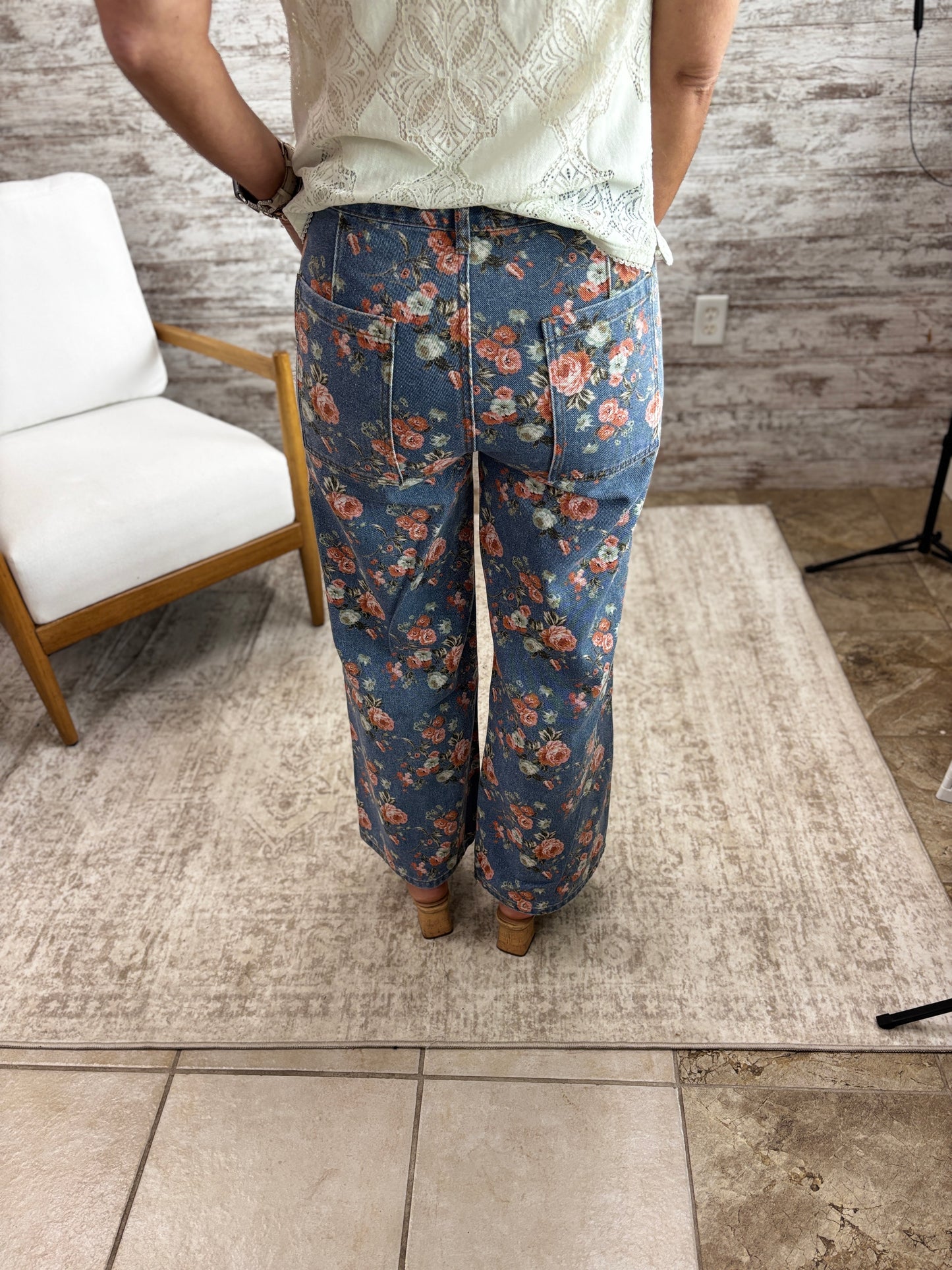Vintage Denim Washed Flower Jean