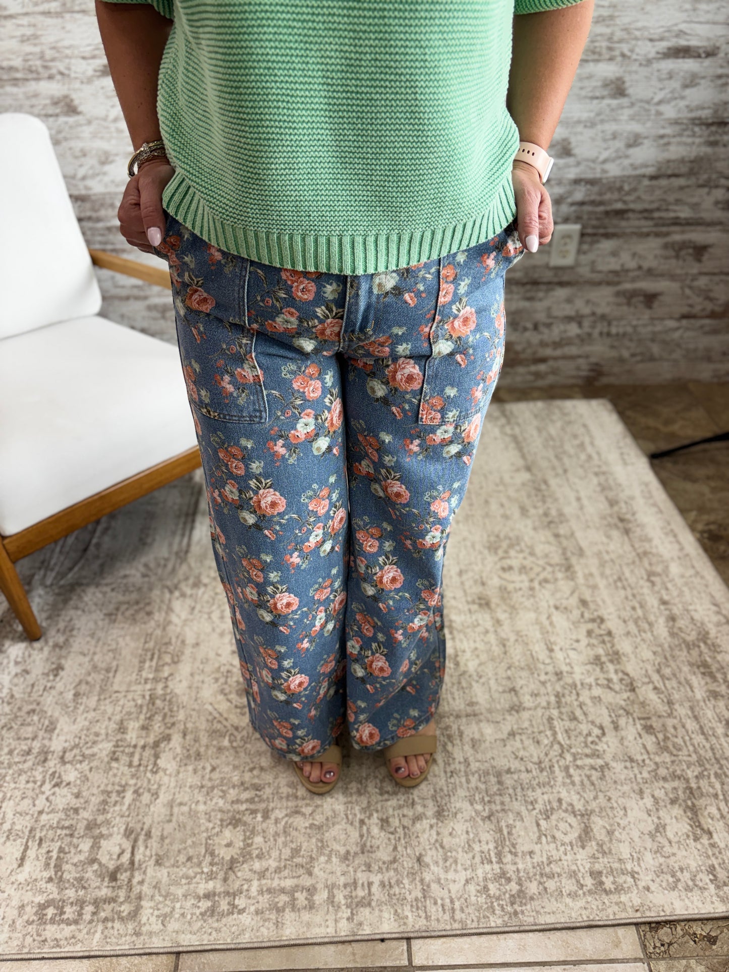 Vintage Denim Washed Flower Jean
