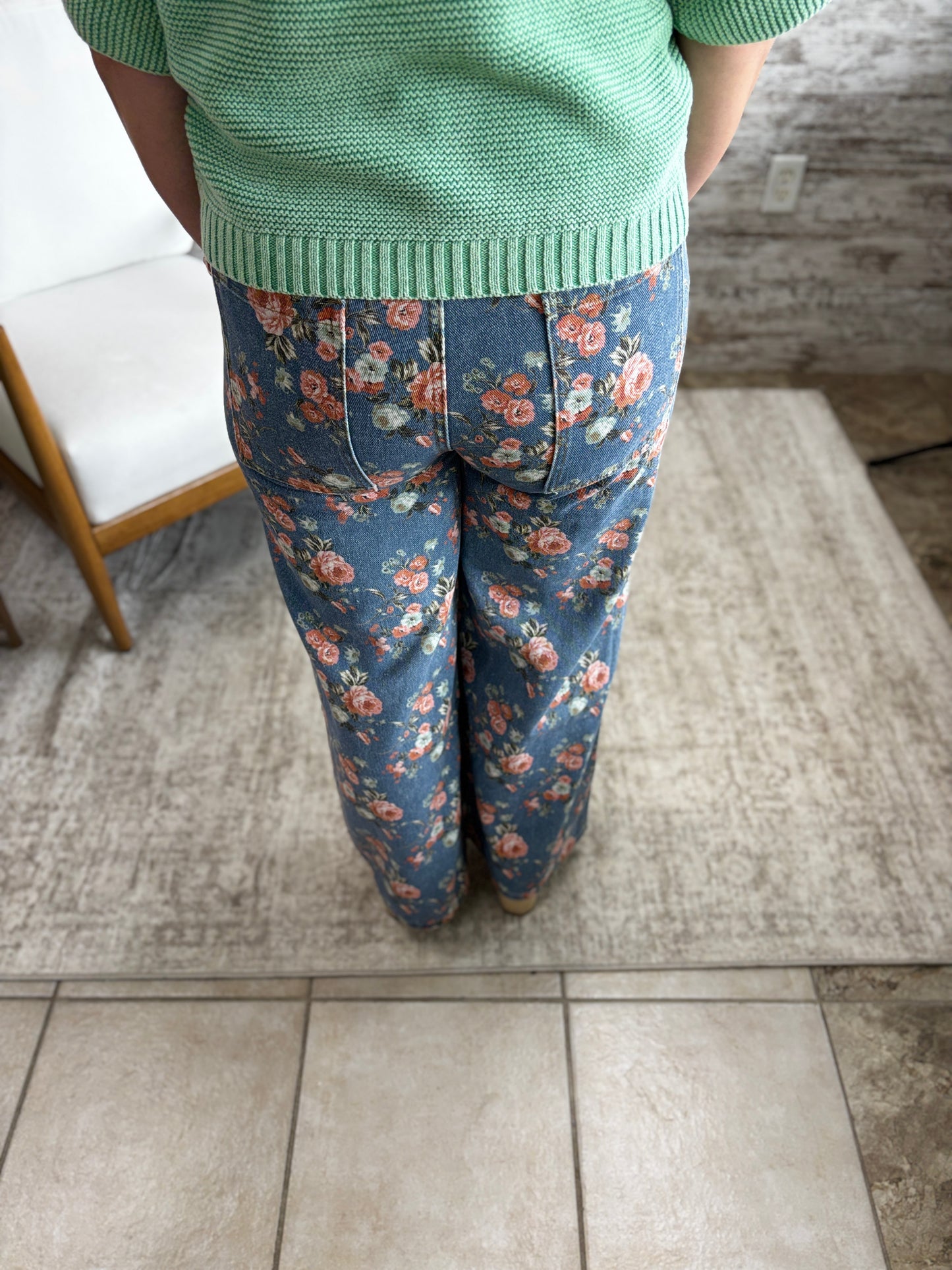 Vintage Denim Washed Flower Jean