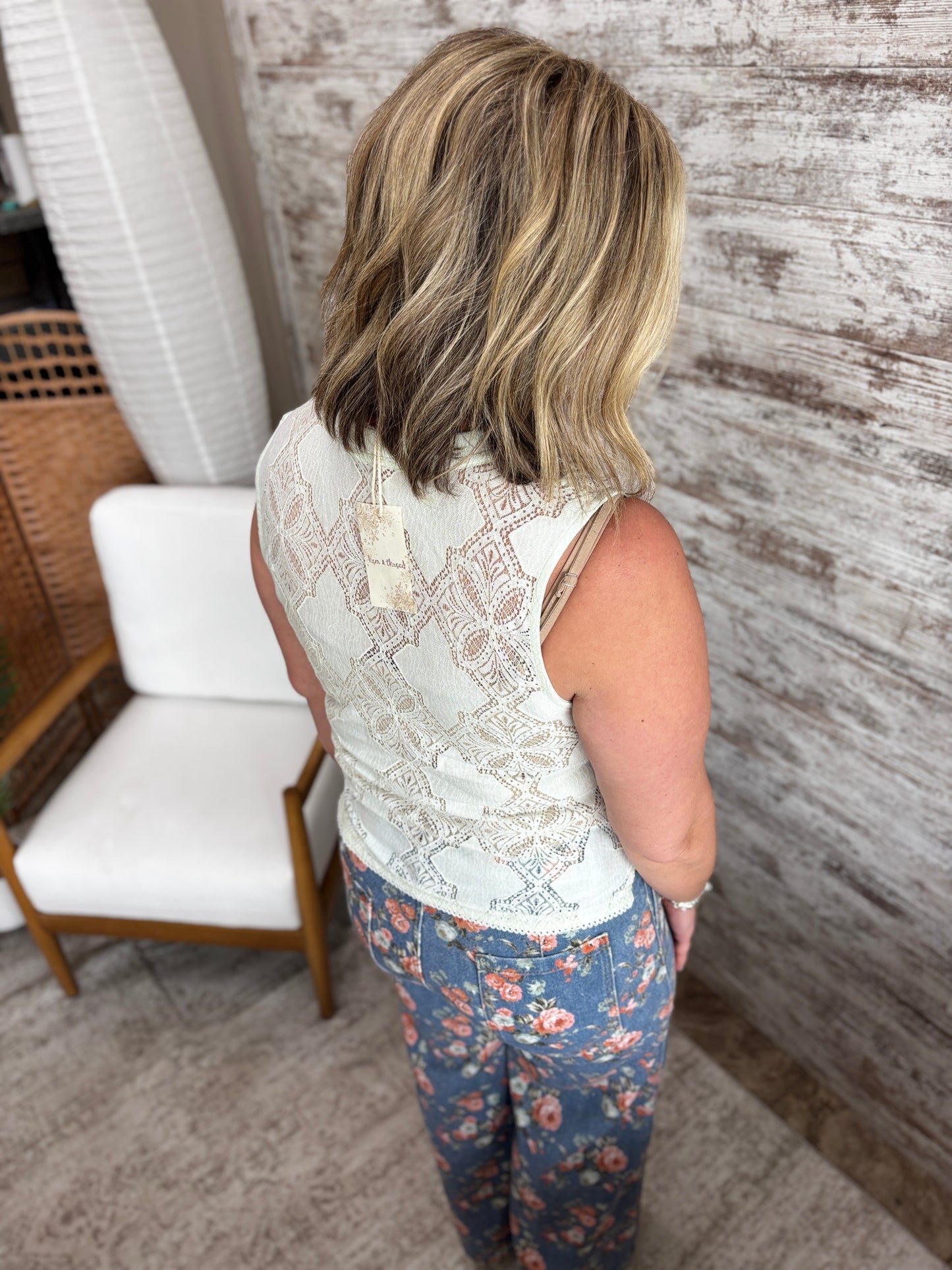 Mint Lace Button Down Tank