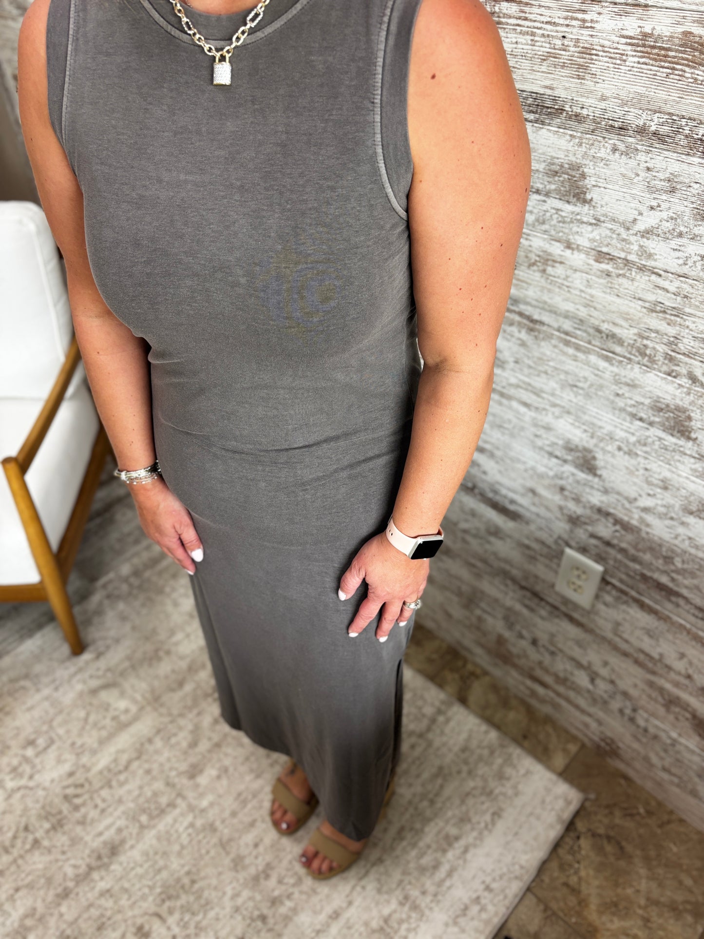 Charcoal Midi Dress with Side Slit