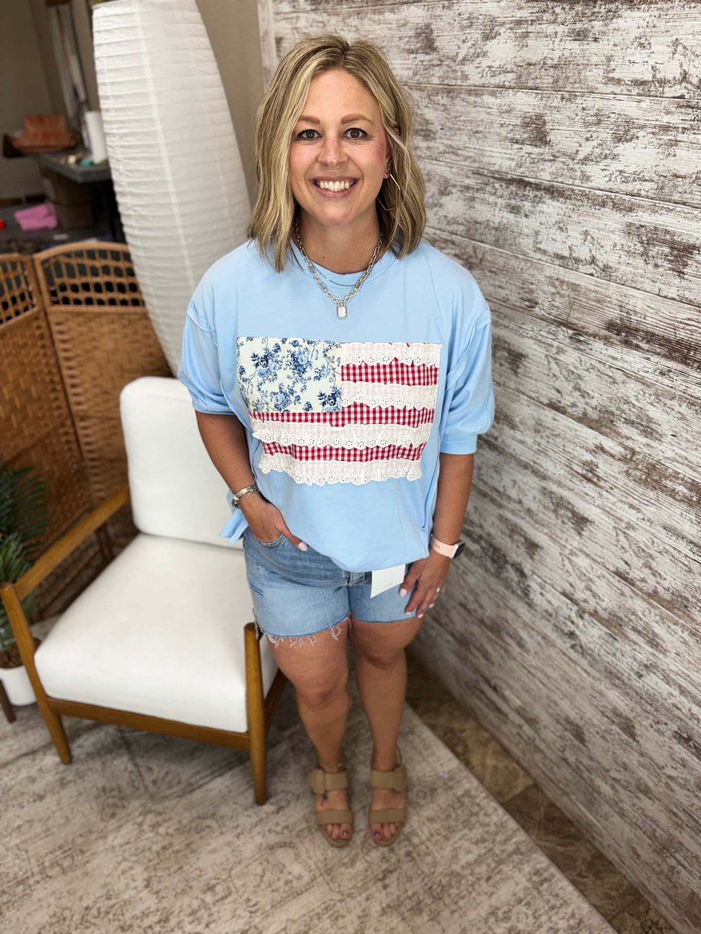 Floral and Lace American Flag Top