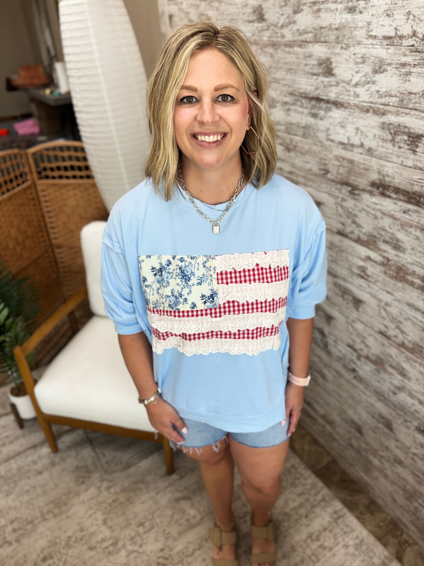 Floral and Lace American Flag Top