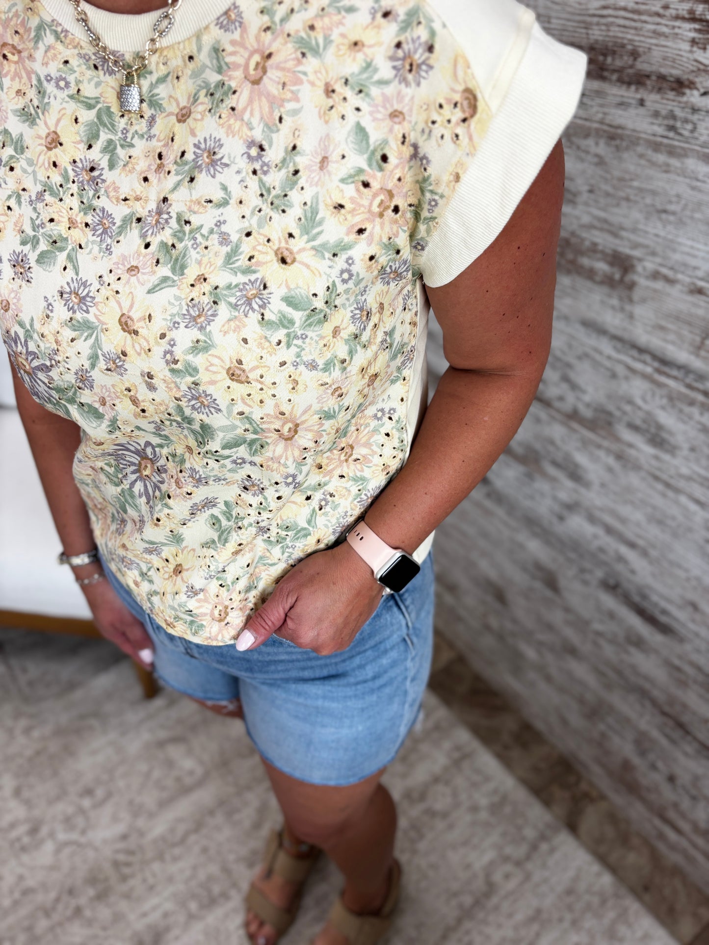Butter Floral Cotton Twill Short Sleeve Top