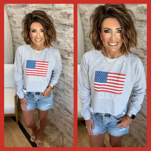 USA FLag Cropped Crew