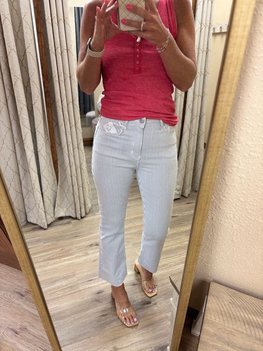 Just USA Blue Pinestripe Crop Flare Jean