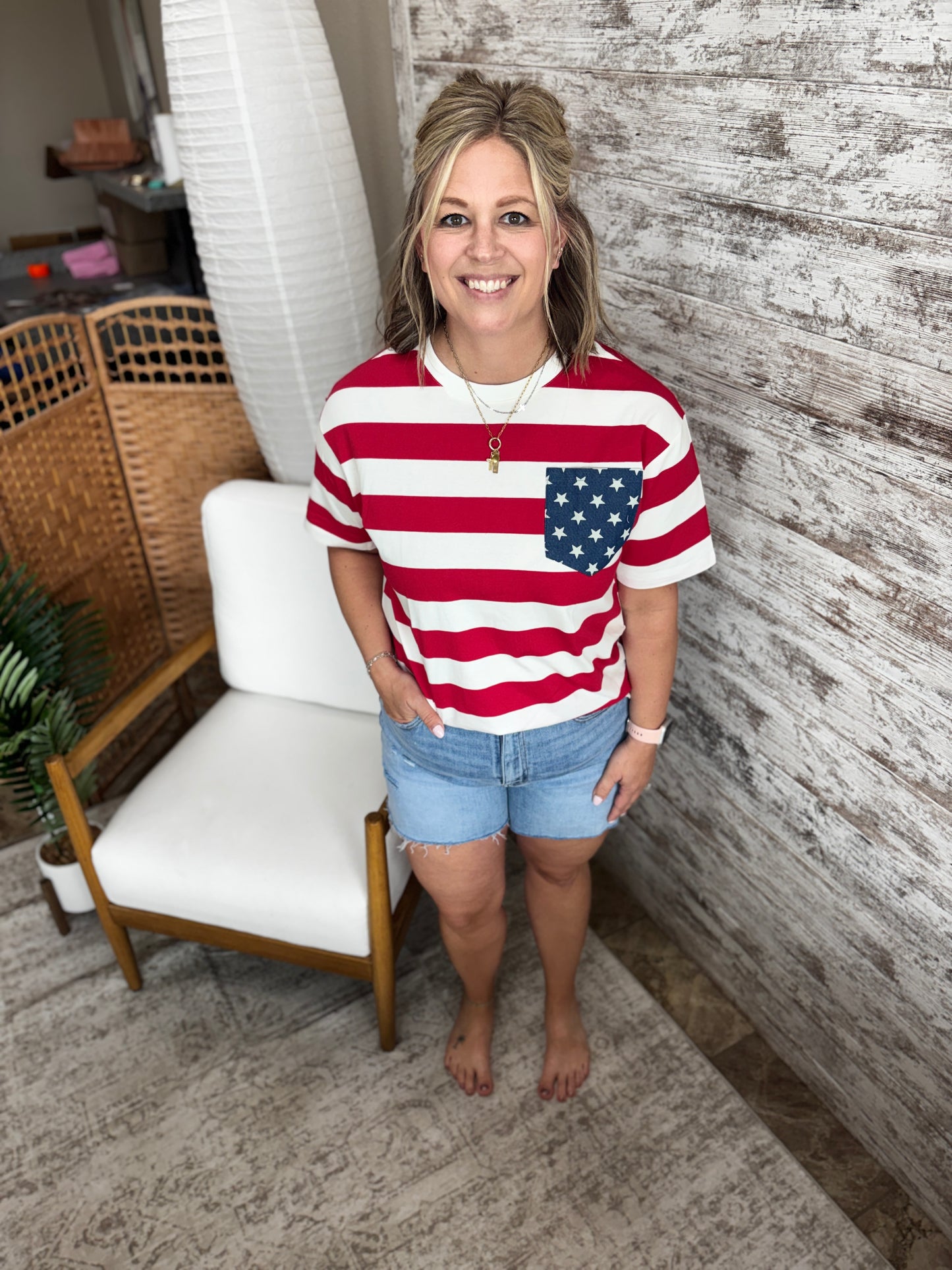 America Stripe and Star Pocket Tee