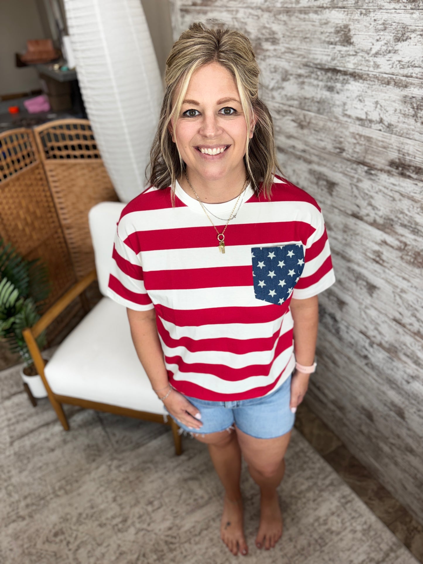 America Stripe and Star Pocket Tee