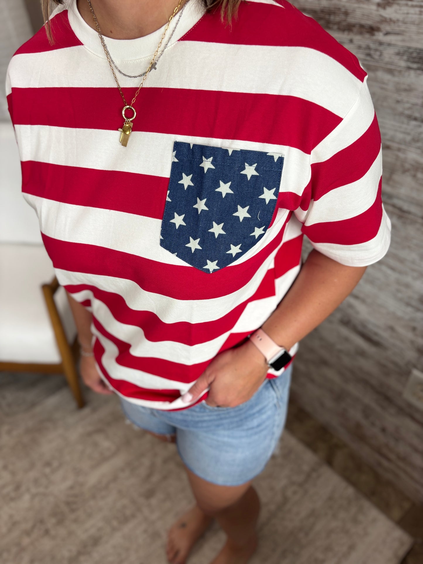 America Stripe and Star Pocket Tee