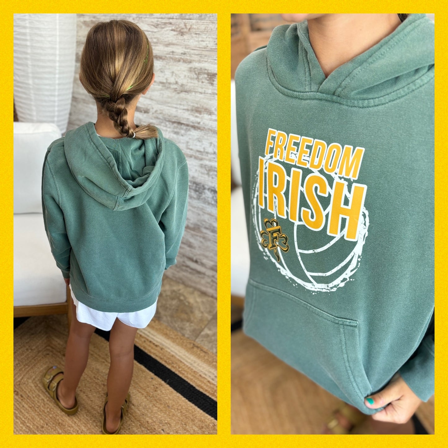 Freedom Irish Volleyball Youth Pigment Dyed Green Hoodie