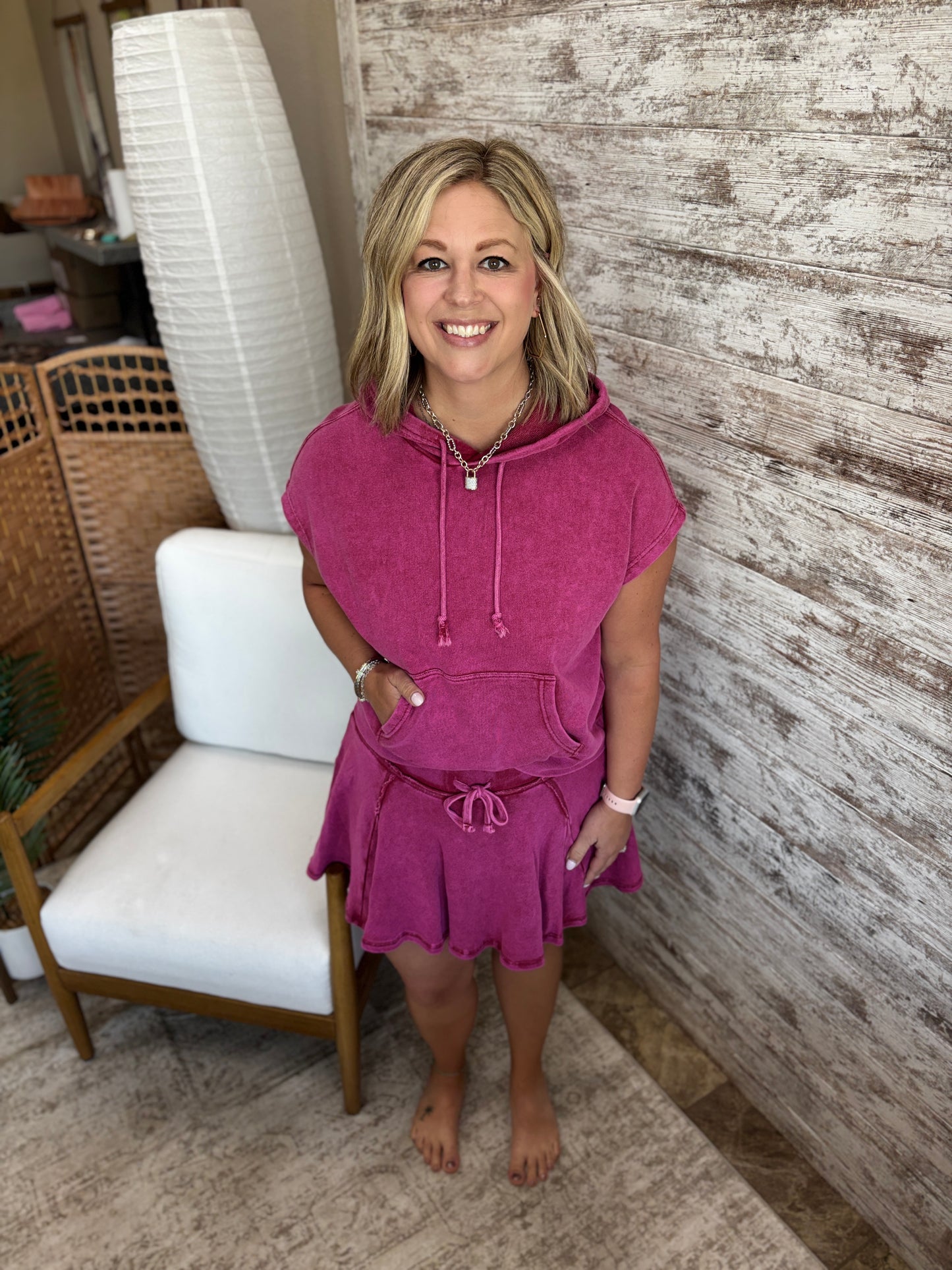 Magenta Short Sleeve Hoodie