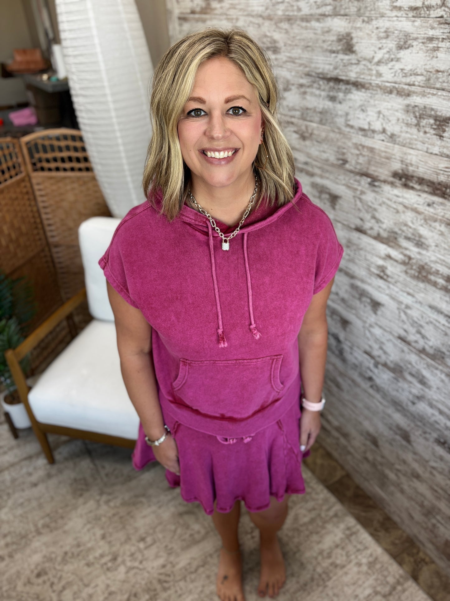 Magenta Short Sleeve Hoodie