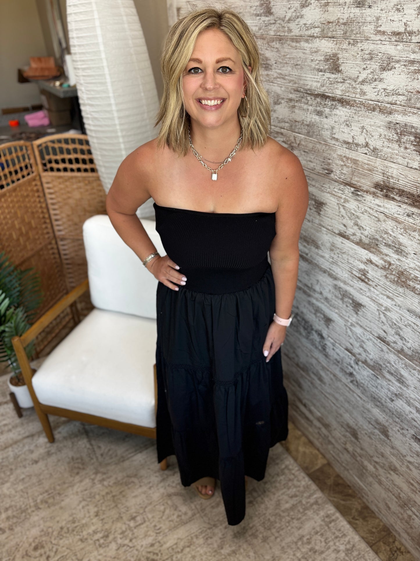 Black Tiered Midi Dress