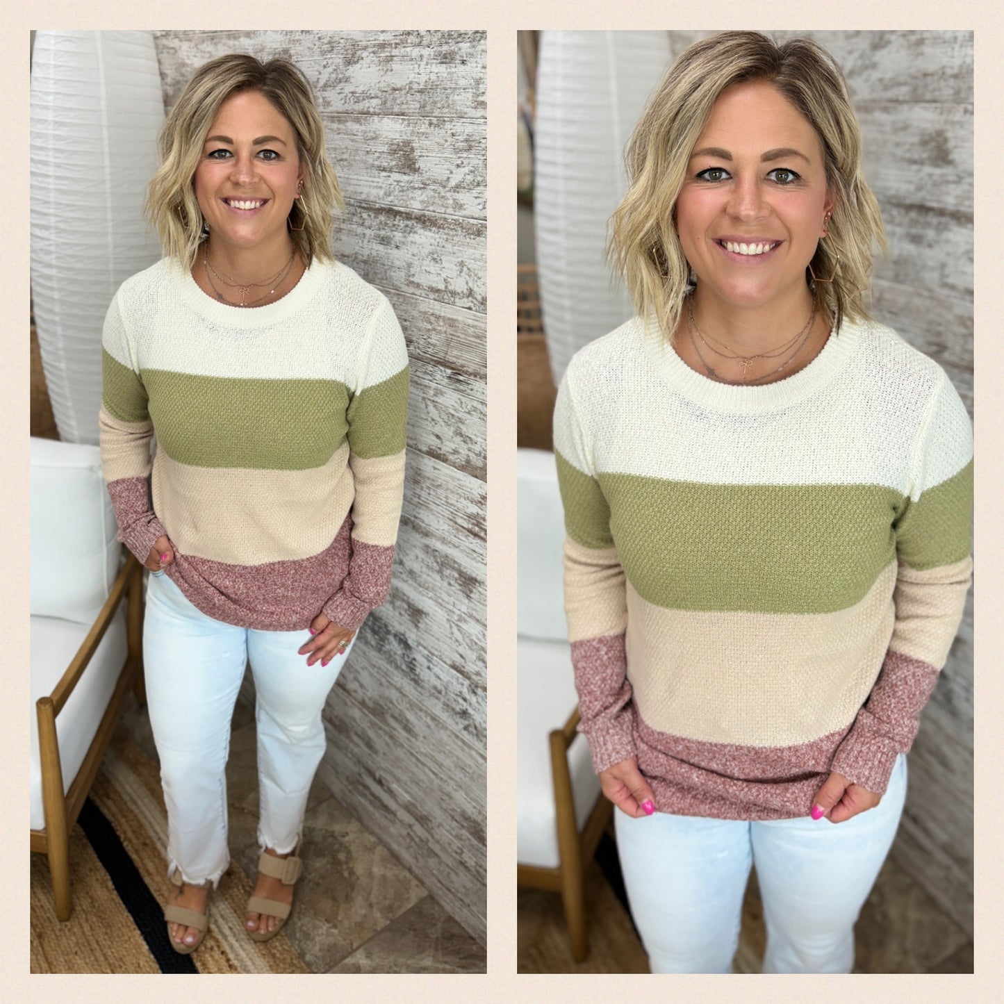 Olive/Taupe Color Block Sweater