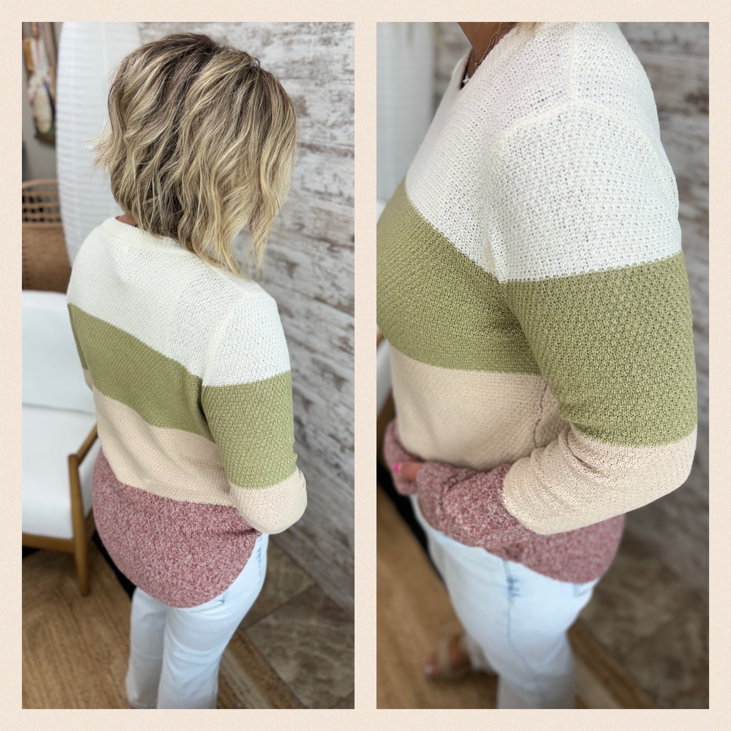 Olive/Taupe Color Block Sweater