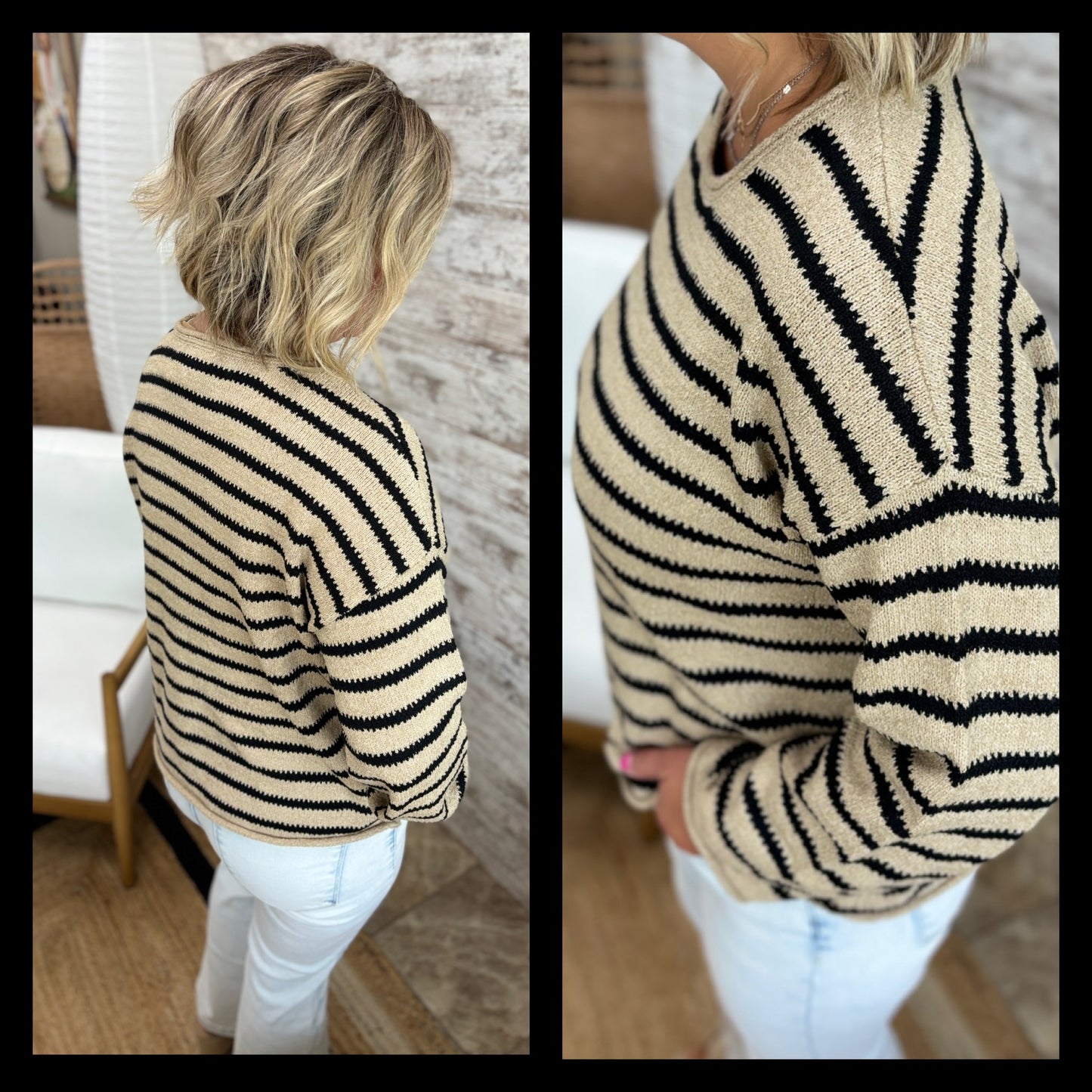 Taupe Striped Boat Neck Sweater