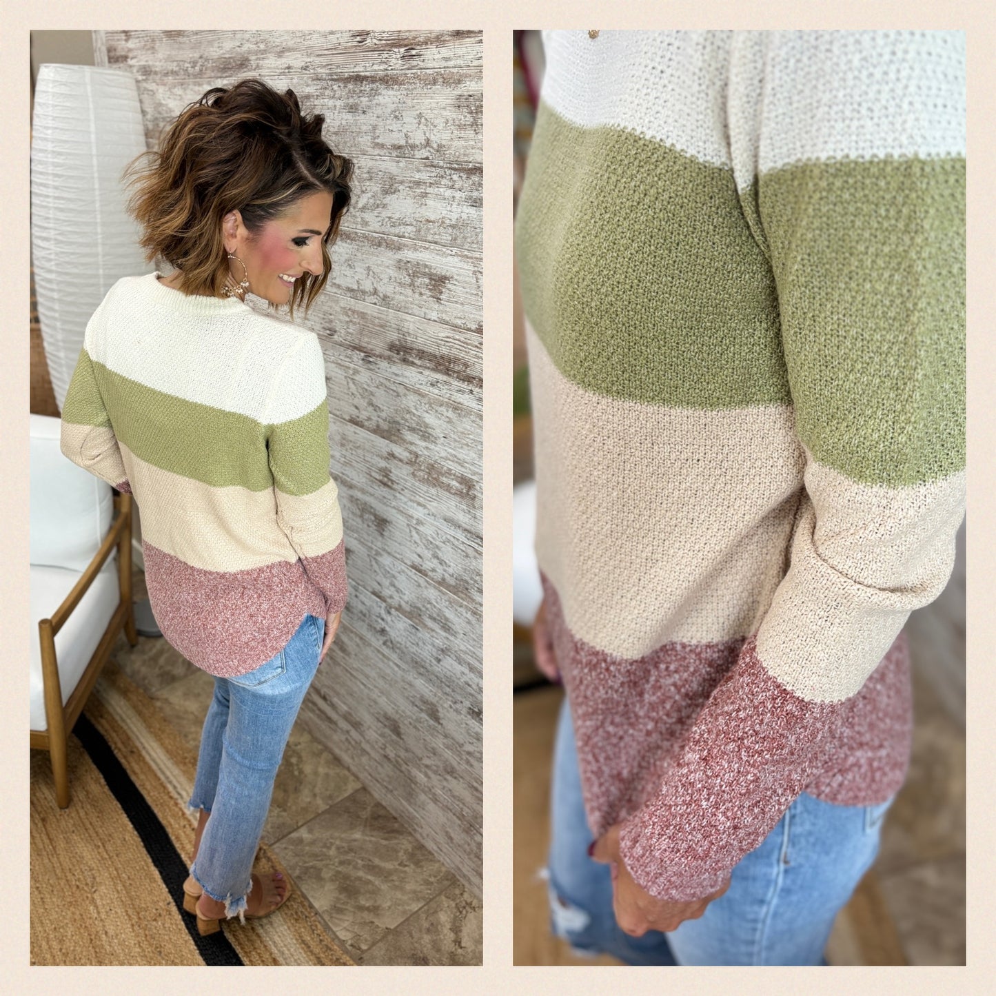 Olive/Taupe Color Block Sweater