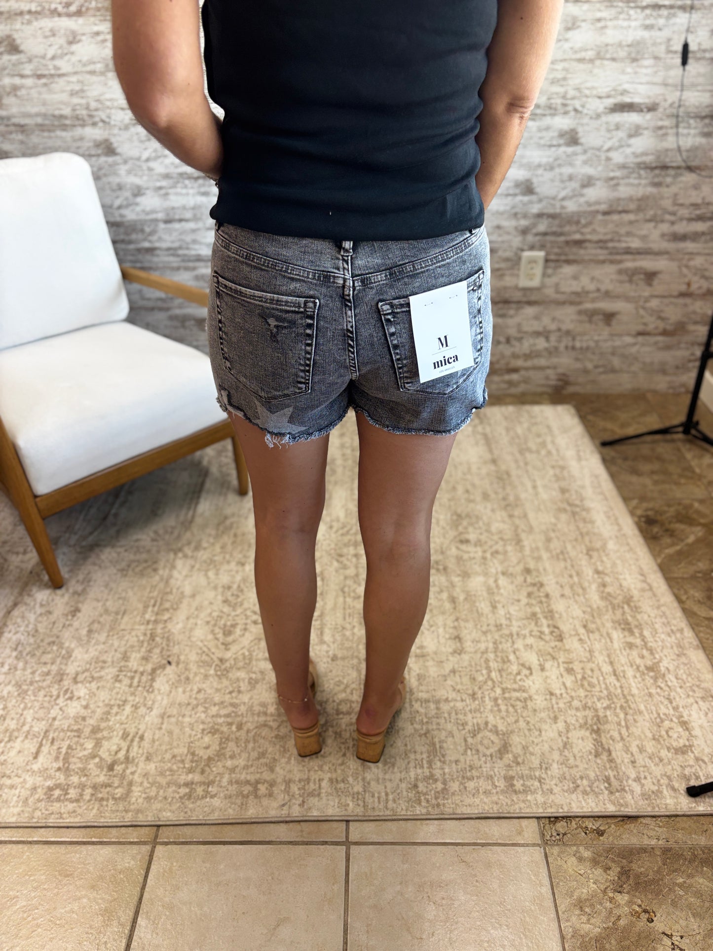 Mica High Rise Black Star Cut Off Shorts MDP-H3550BK
