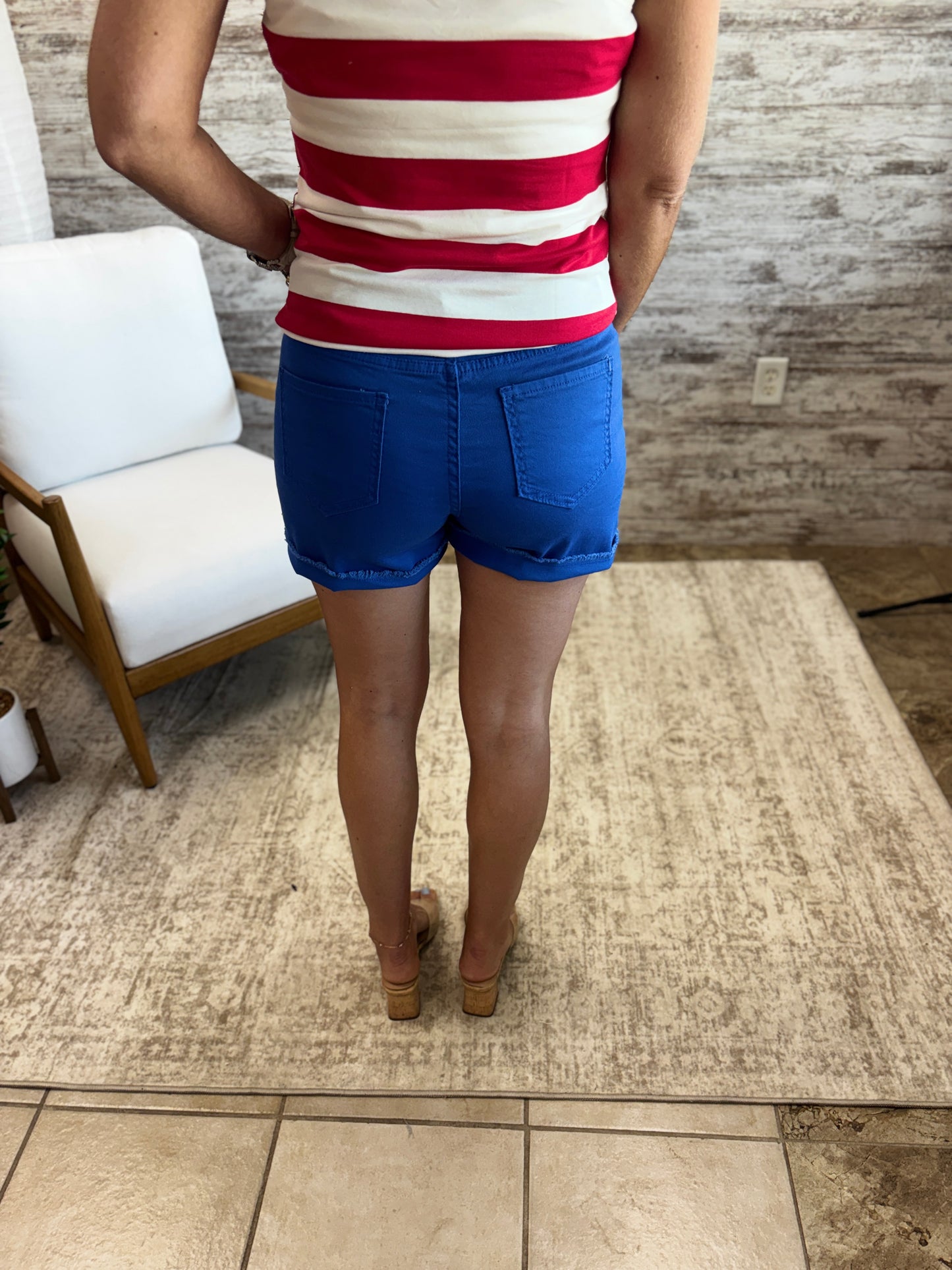 Blue 4th of July Shorts with Frayed Hem