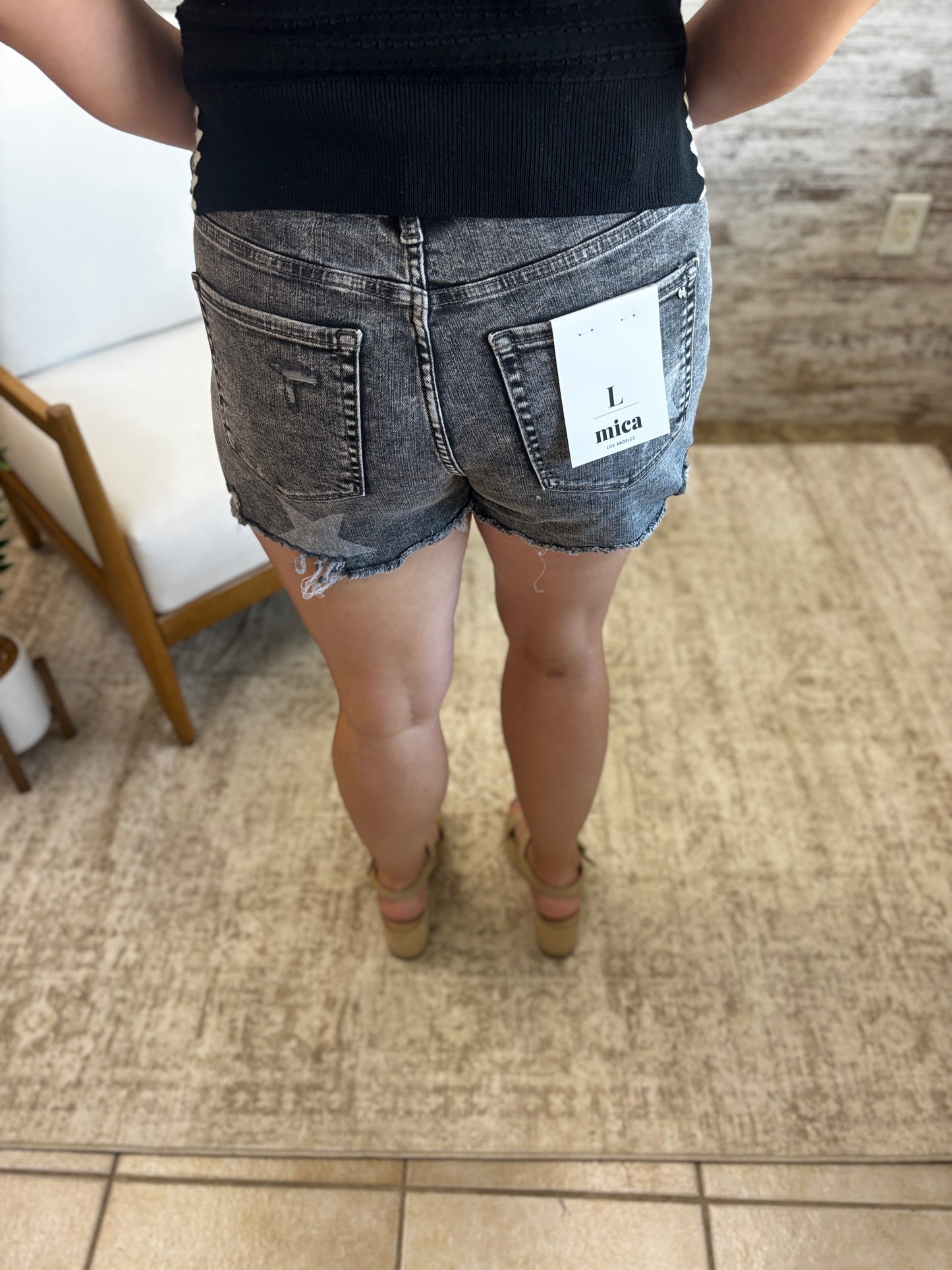 Mica High Rise Black Star Cut Off Shorts MDP-H3550BK
