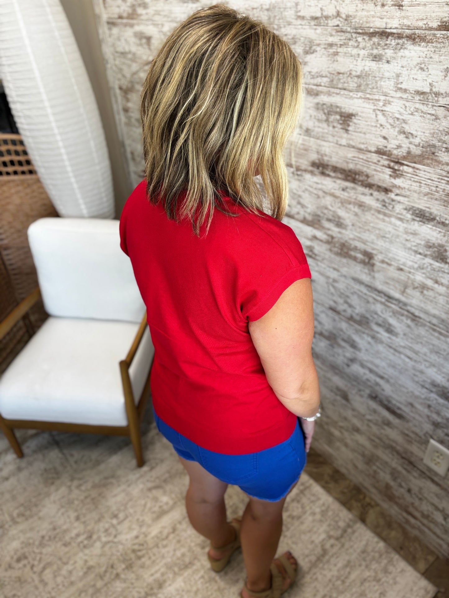 Red Star Embroidered Short Sleeve Top