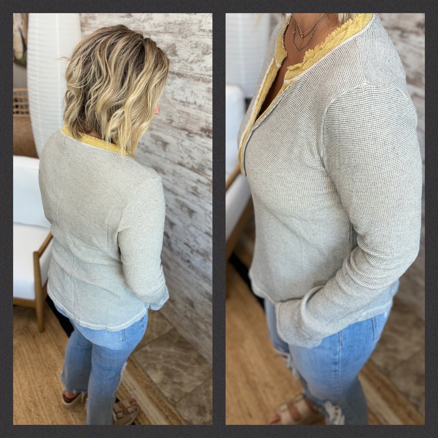 Heather Grey Thermal Ribbed Distressed Top