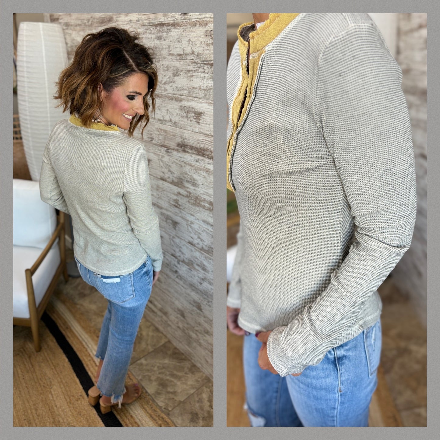 Heather Grey Thermal Ribbed Distressed Top