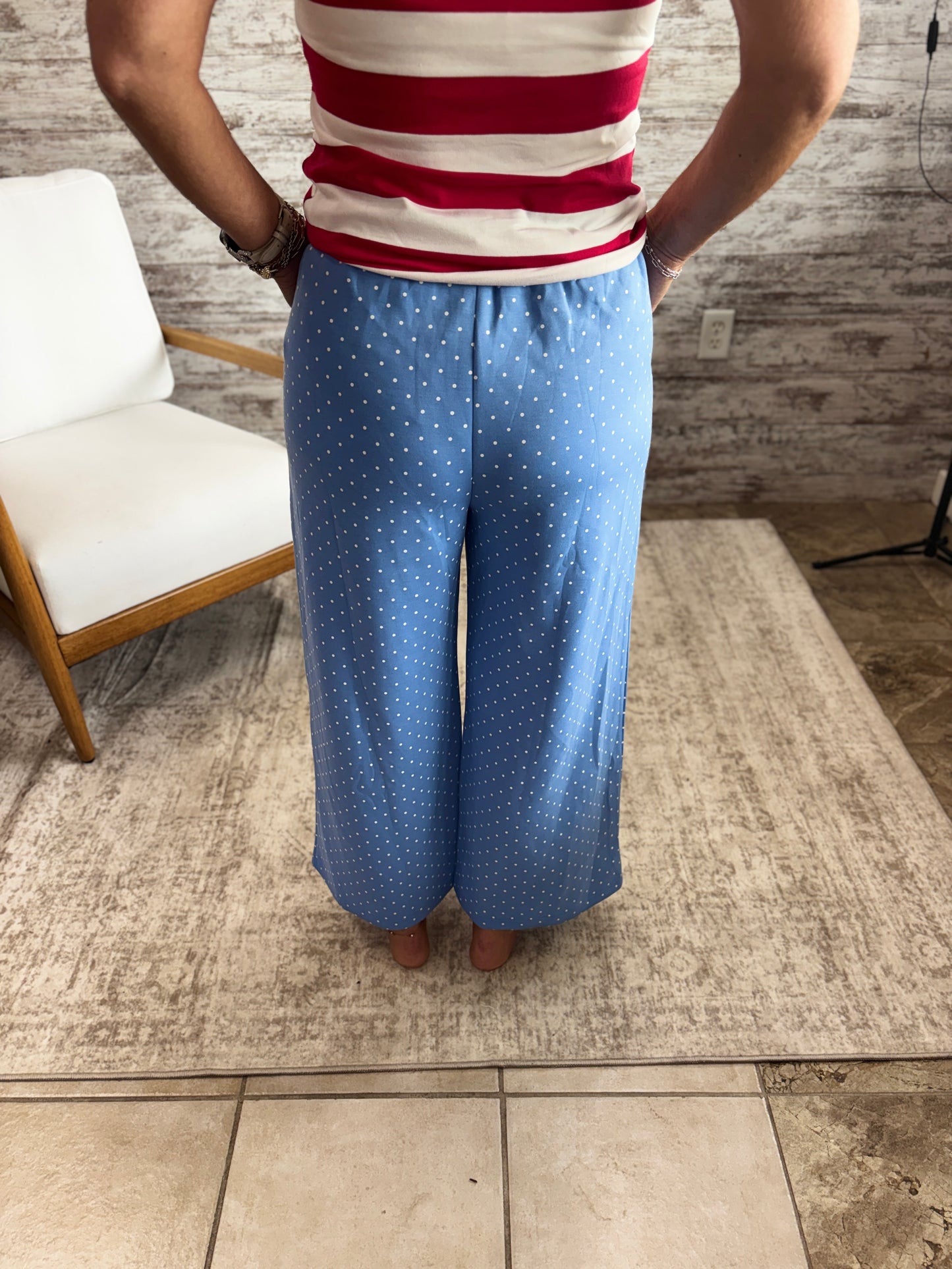 Blue/White Wide Leg Polka Dot Pants