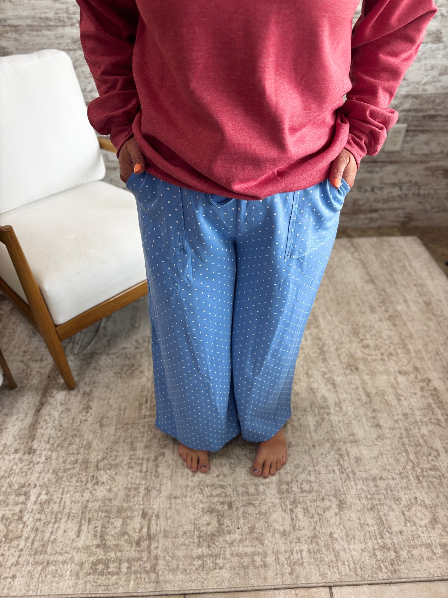 Blue/White Wide Leg Polka Dot Pants