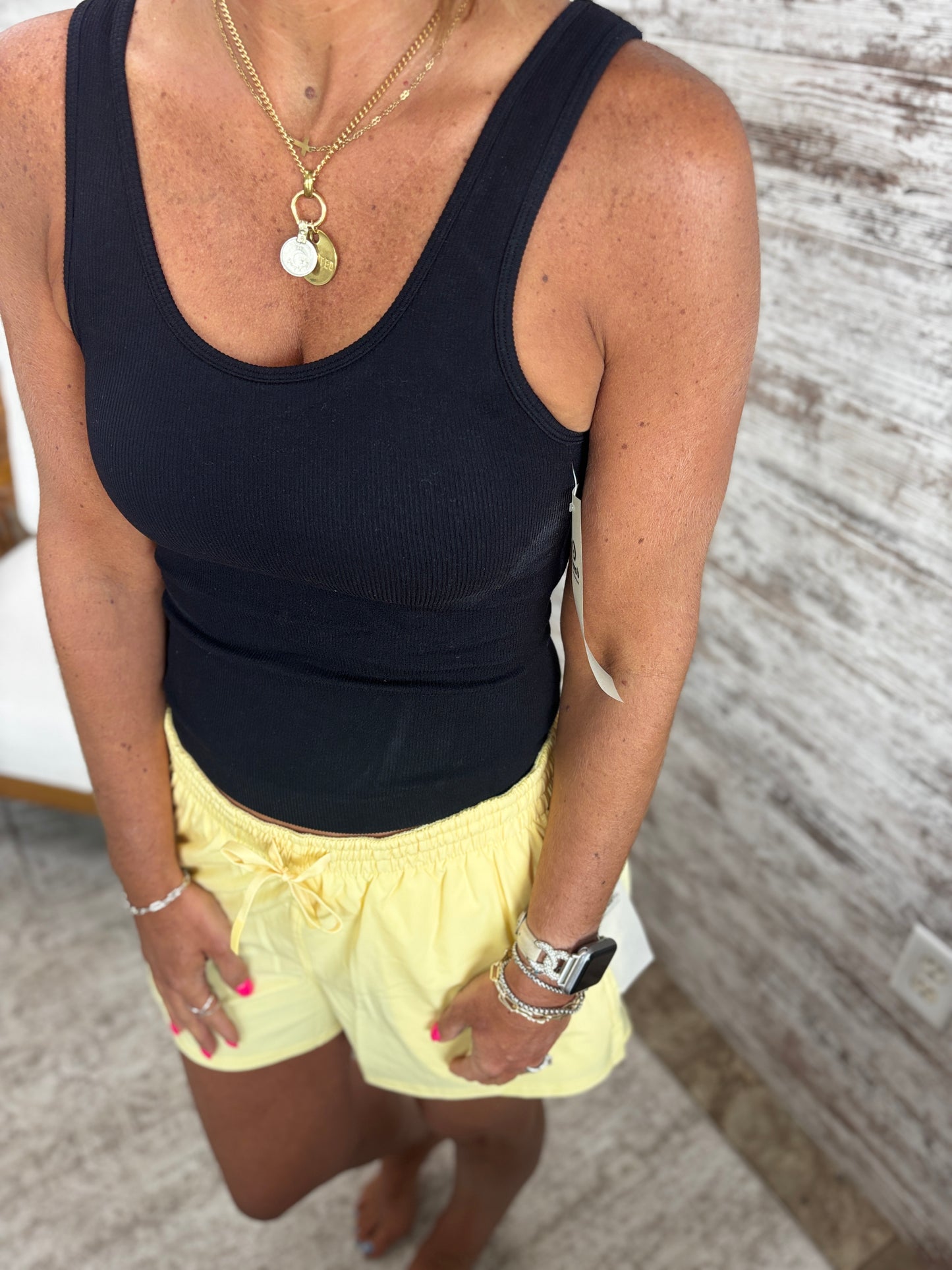 Black Ribbed Tank with Built in Bra