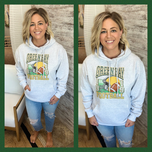 Green Bay Football Retro Port & Company Ash Hoodie