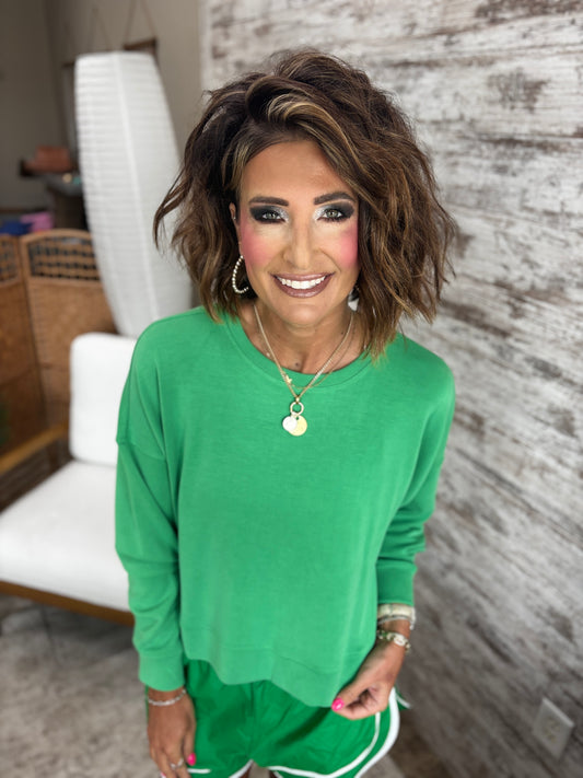 Green Pop Drop Shoulder Sweatshirt