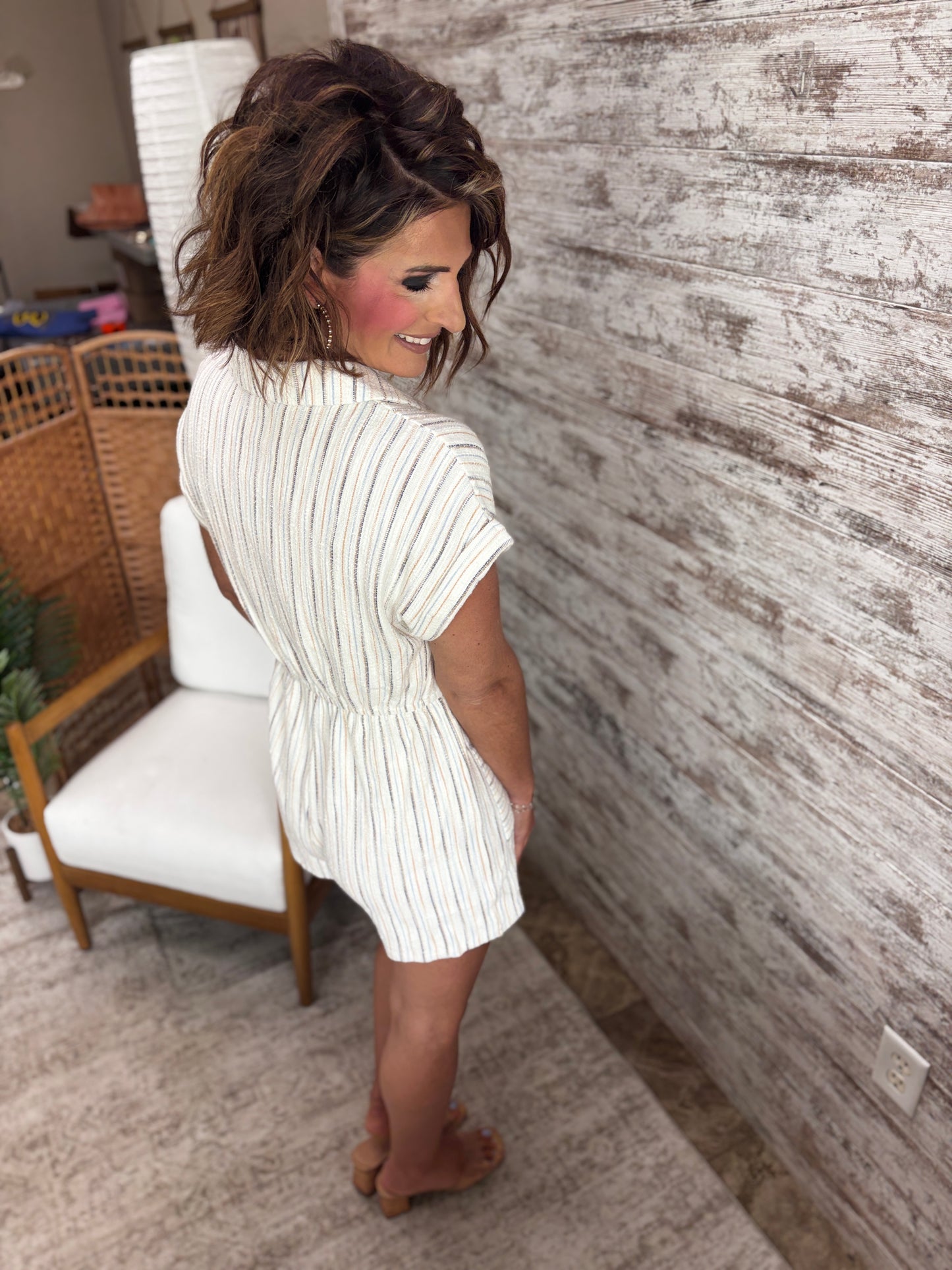 Cream Striped Terry Romper