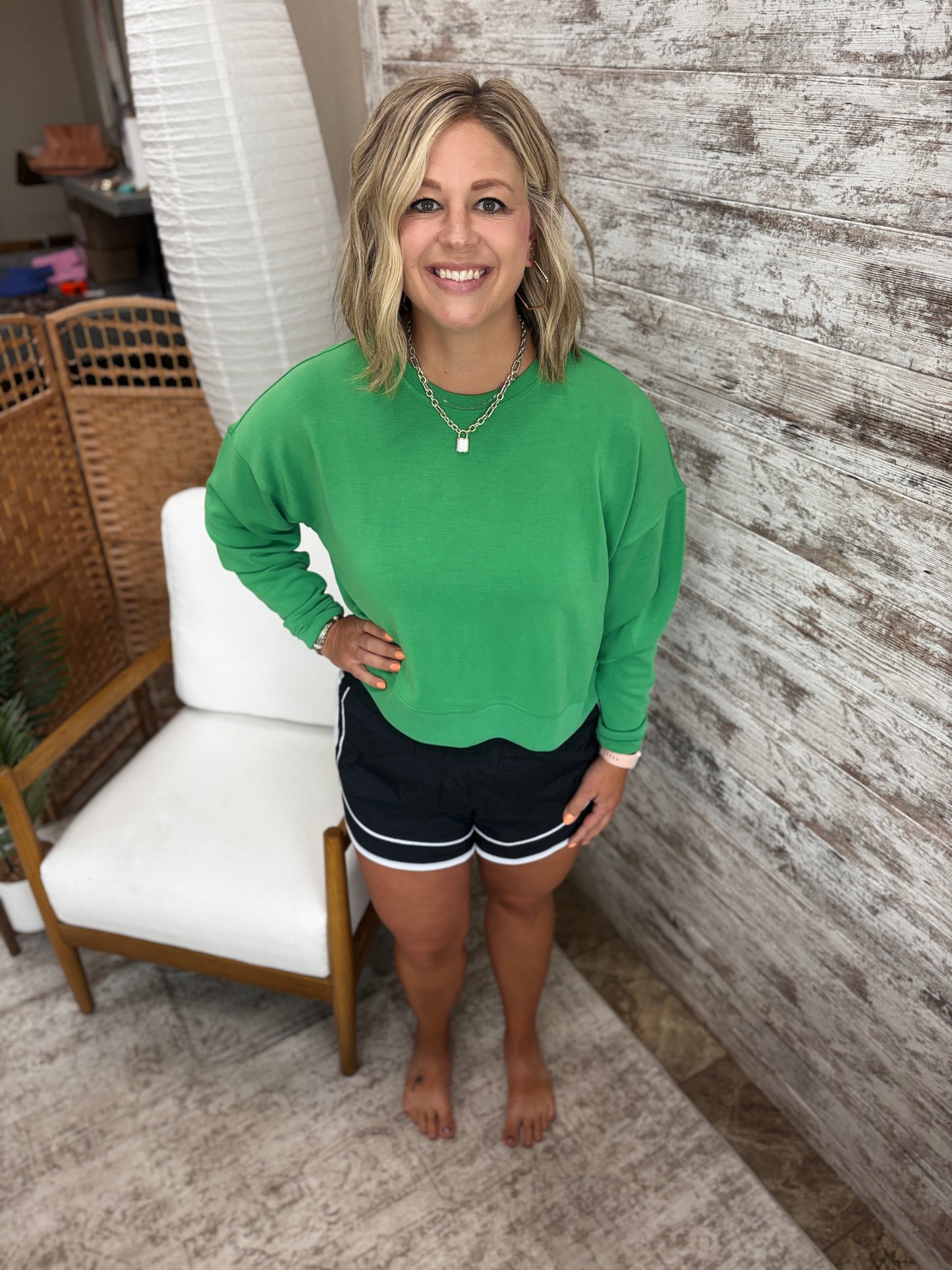 Green Pop Drop Shoulder Sweatshirt