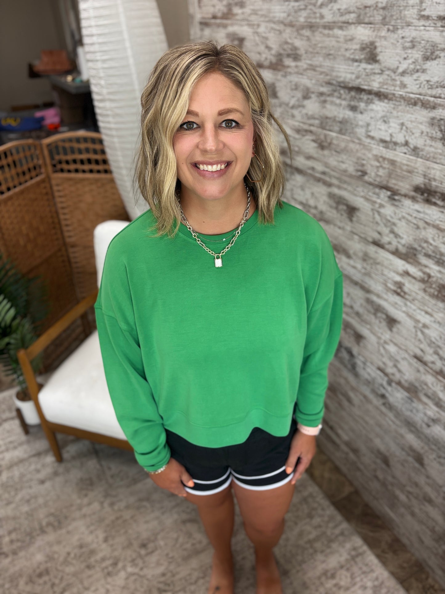 Green Pop Drop Shoulder Sweatshirt
