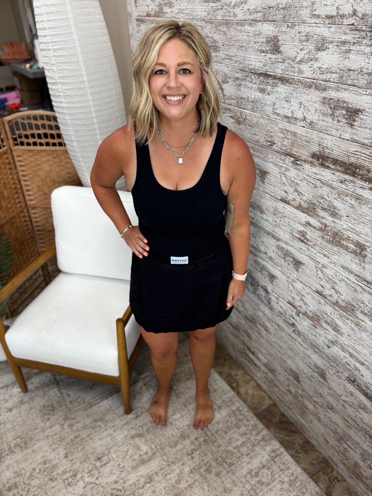 Black Ribbed Tank with Built in Bra