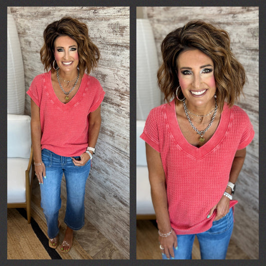 Waffle Knit Washed Tee ~ 2 Colors