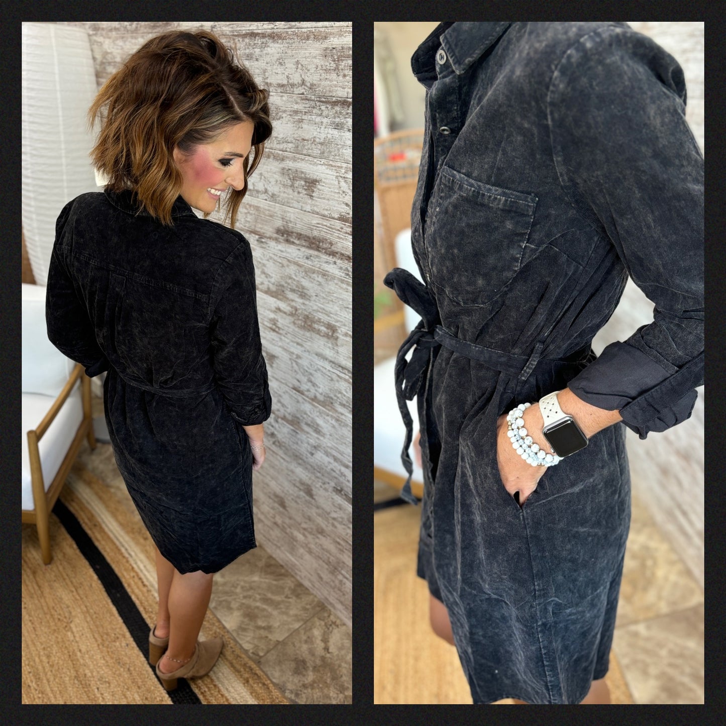 Black Acid Wash Cordrory Dress