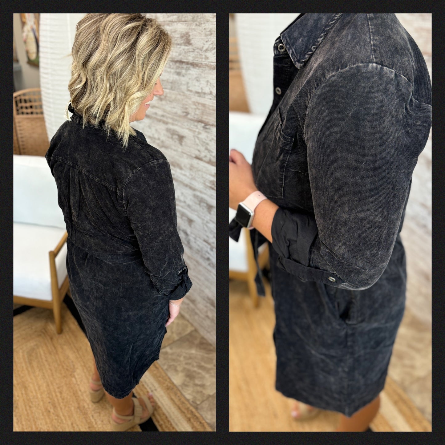 Black Acid Wash Cordrory Dress